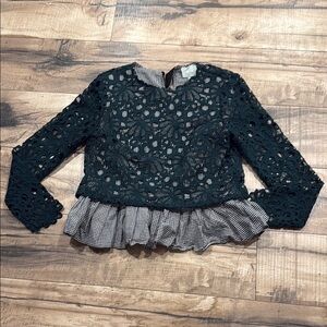 Anthropologie Maeve Elegant Lace Overlay Top in Dark Green